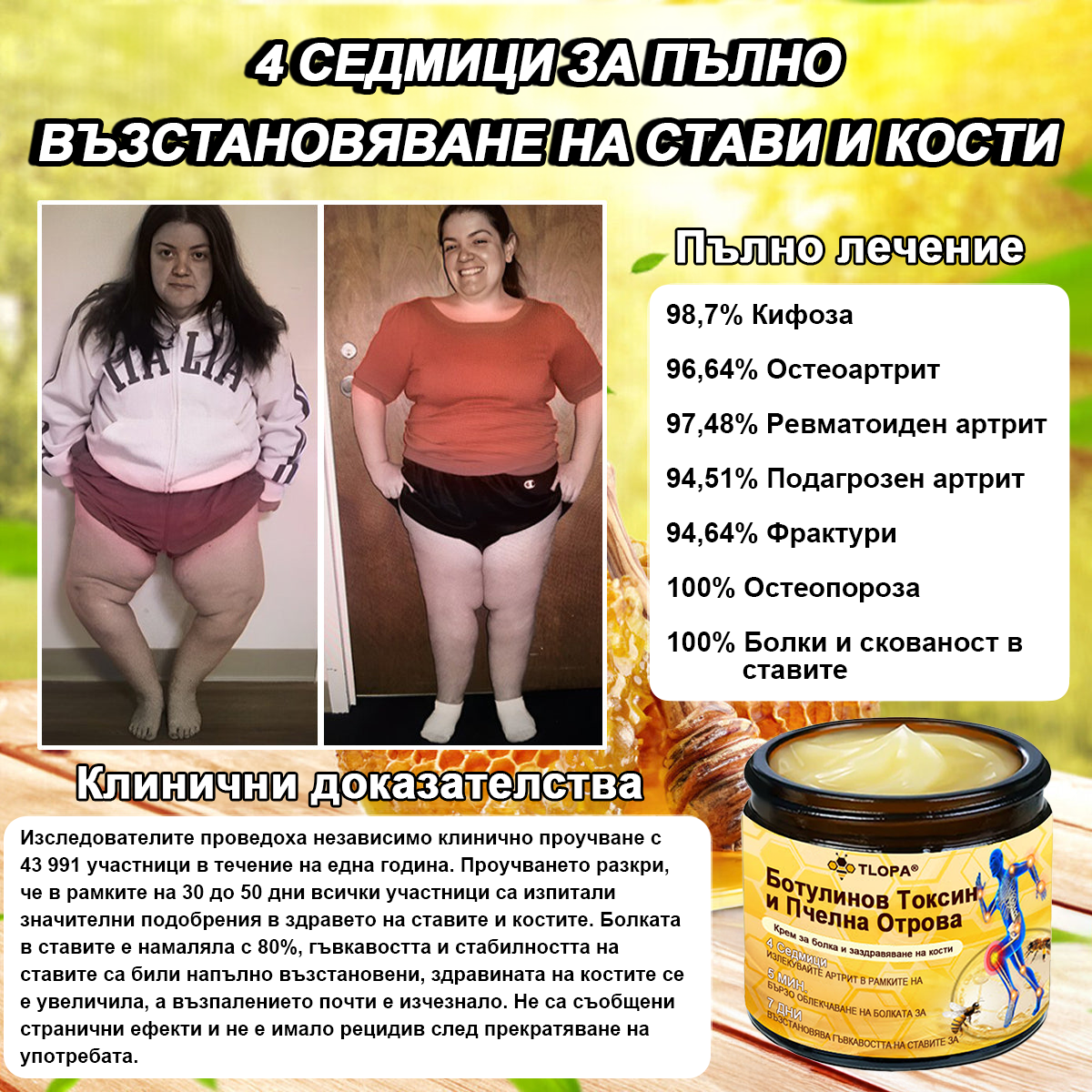 TLOPA® Ботулинов токсин и пчелна отрова Обезболяващ крем за заздравяване на кости 🐝🐝
